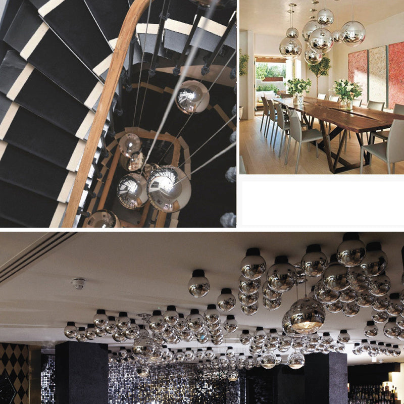 Sliver Electroplated Mirror Glass Globe Hanging Light Contemporary Simplicity 1-Light Pendant for Dining Room