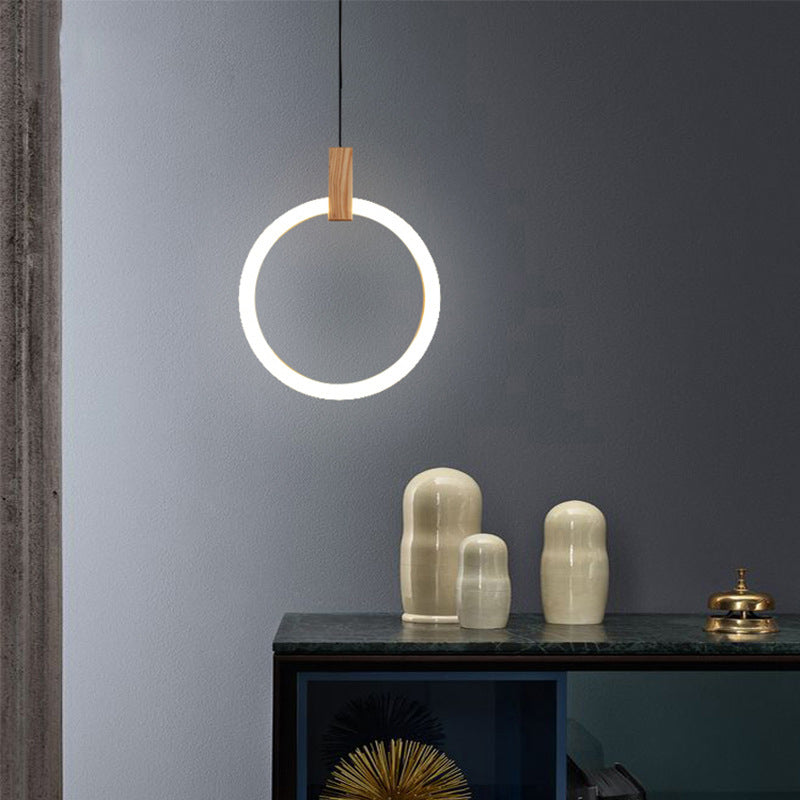 Luz de techo colgante de círculo acrílico estilo minimalista de madera LED de techo de madera Luz