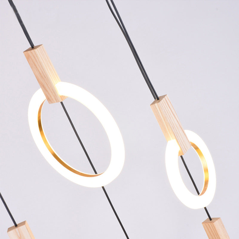 Luz de techo colgante de círculo acrílico estilo minimalista de madera LED de techo de madera Luz