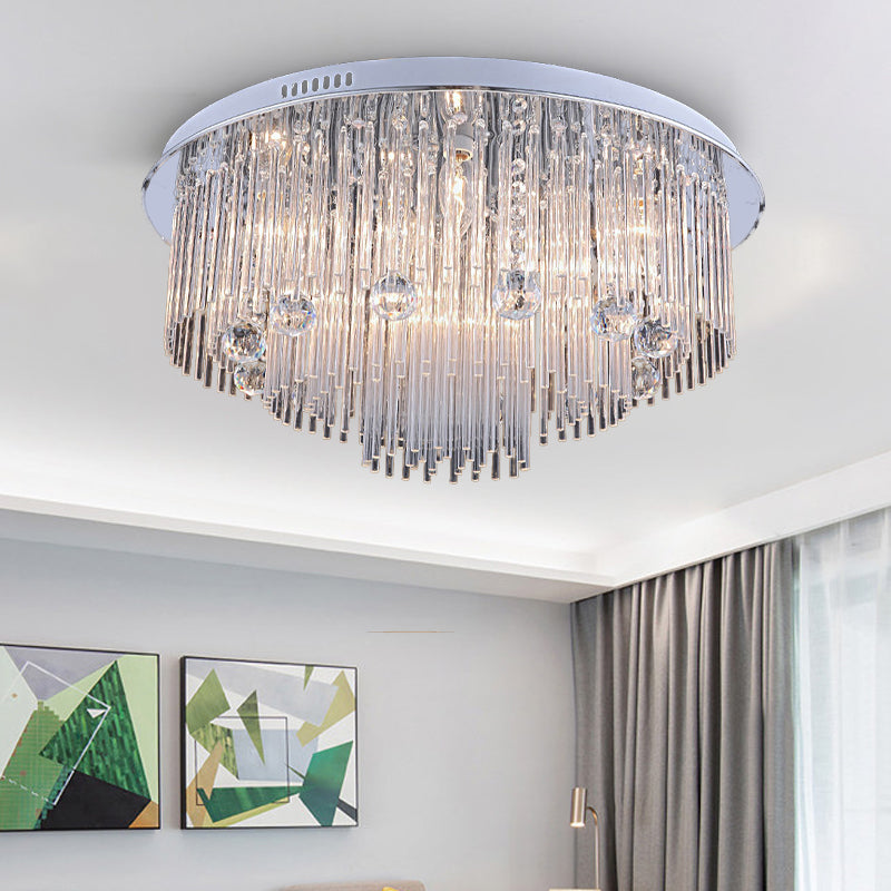 Tiered Flush Mount Modernism Crystal 5/9/14 Heads Stainless-Steel Ceiling Light Fixture, 19.5"/23.5"/31.5" Wide