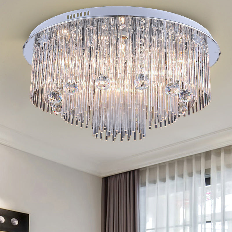 Tiered Flush Mount Modernism Crystal 5/9/14 Heads Stainless-Steel Ceiling Light Fixture, 19.5"/23.5"/31.5" Wide