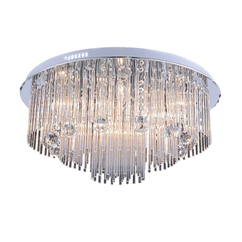 Tiered Flush Mount Modernism Crystal 5/9/14 Heads Stainless-Steel Ceiling Light Fixture, 19.5"/23.5"/31.5" Wide