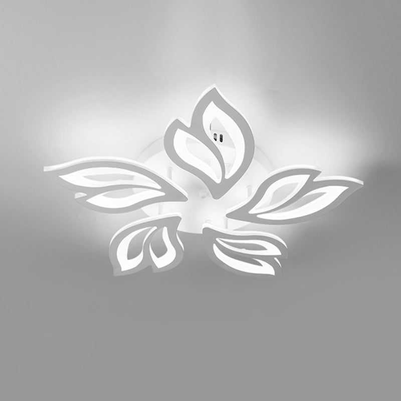 Minimalist Leaf Shaped LED Flush Lamp Acrylic Living Room Semi Flush Mount Ceiling Light in White