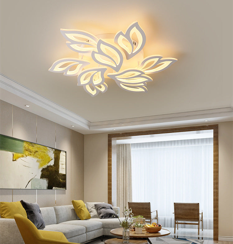 Minimalist Leaf Shaped LED Flush Lamp Acrylic Living Room Semi Flush Mount Ceiling Light in White
