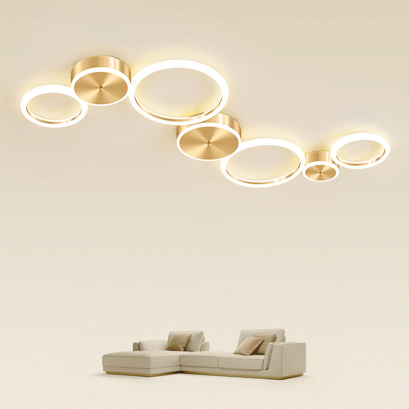 Polished Gold Ring Flushmount Minimalist Acrylic LED Ceiling Lamp for Living Room