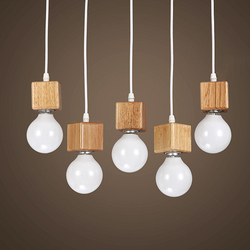 Minimalist Square Hanging Pendant Light Wooden Restaurant Suspension Pendant in Wood