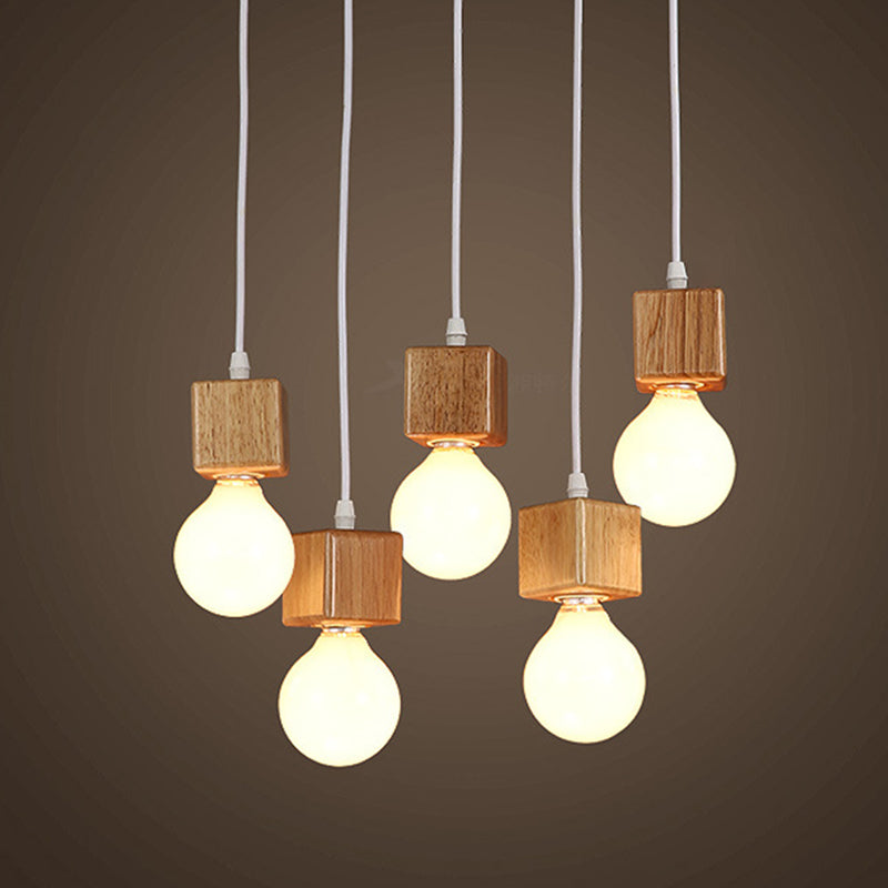 Minimalist Square Hanging Pendant Light Wooden Restaurant Suspension Pendant in Wood