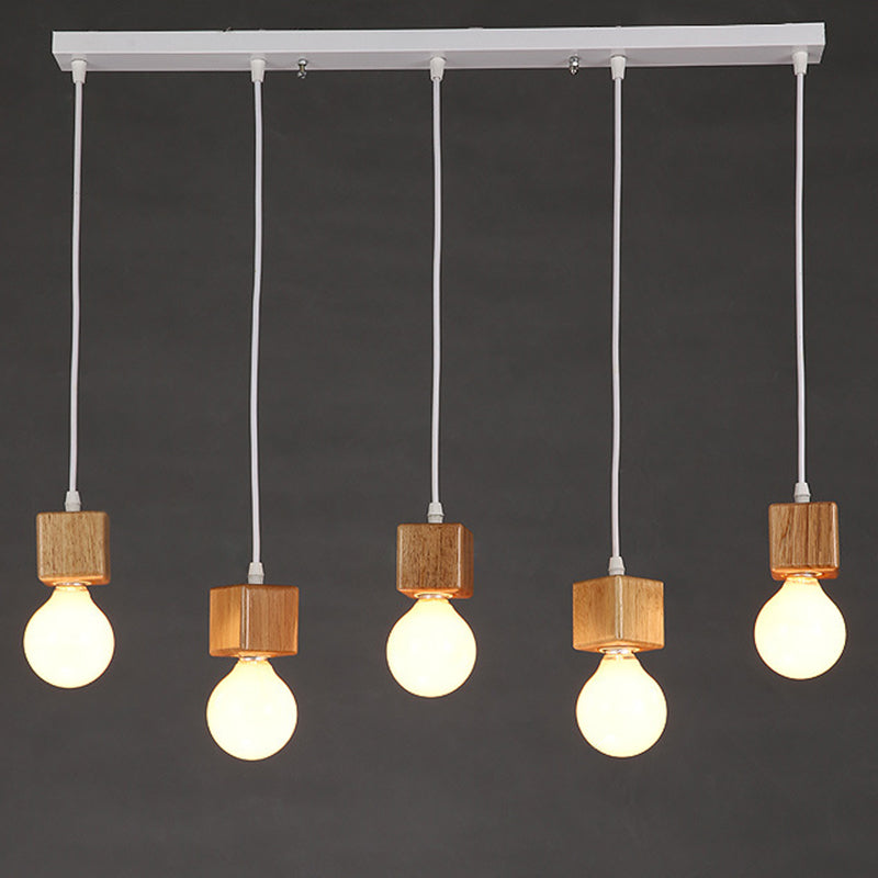 Minimalist Square Hanging Pendant Light Wooden Restaurant Suspension Pendant in Wood
