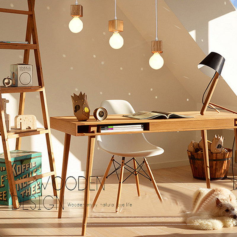 Minimalist Square Hanging Pendant Light Wooden Restaurant Suspension Pendant in Wood