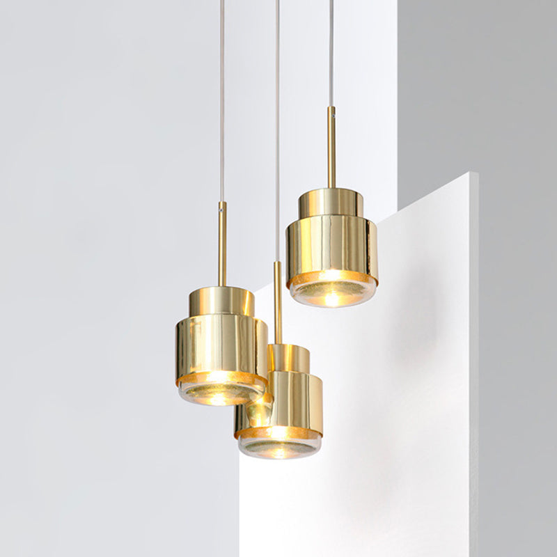 Post-Modern Cylindrical Shape Pendant Light Brass 1 Light Small Suspension Light  for Dining Room