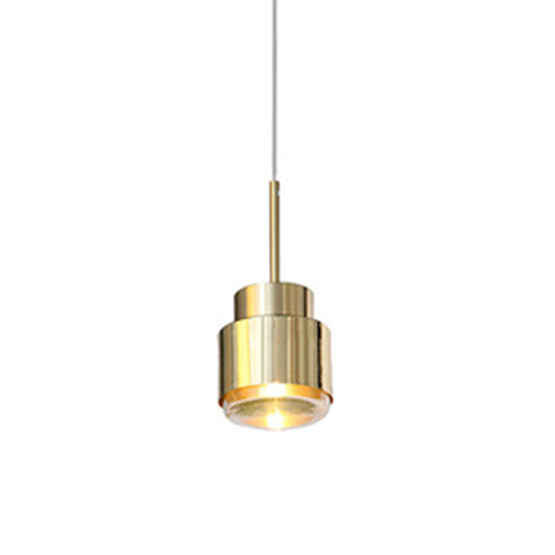 Post-Modern Cylindrical Shape Pendant Light Brass 1 Light Small Suspension Light  for Dining Room