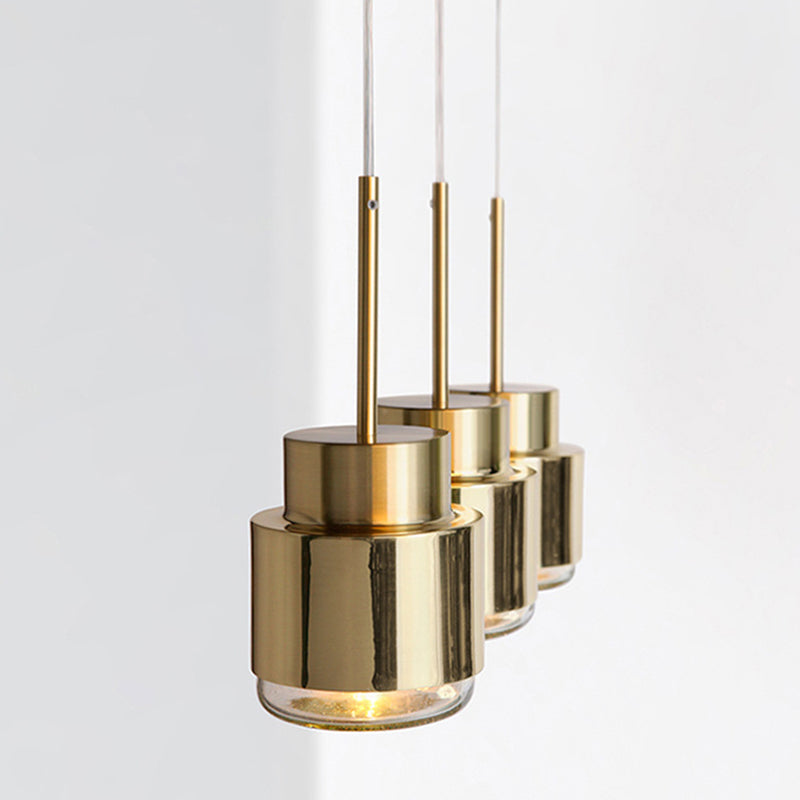 Post-Modern Cylindrical Shape Pendant Light Brass 1 Light Small Suspension Light  for Dining Room