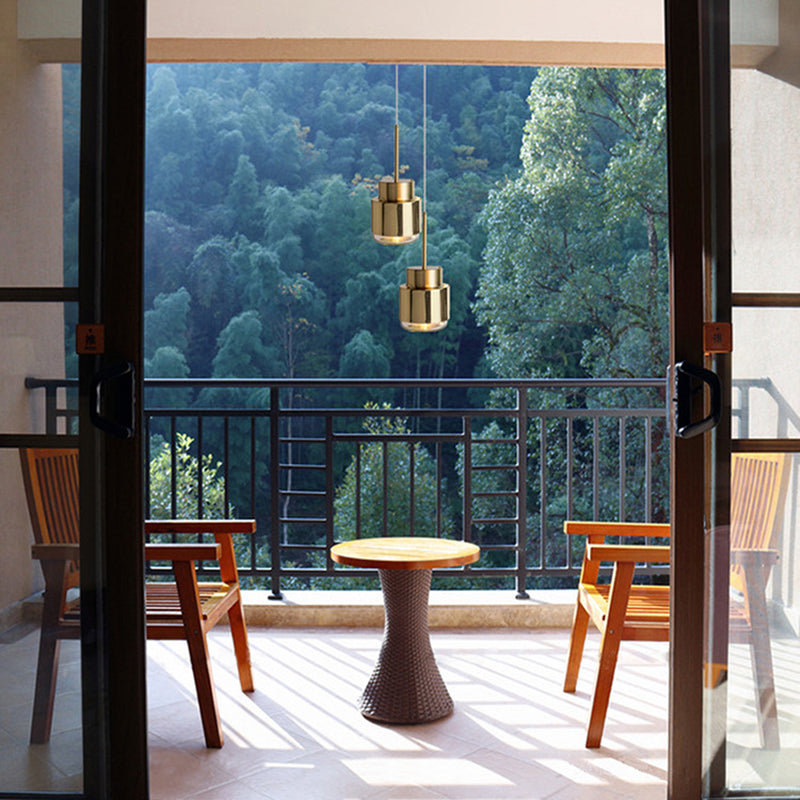 Post-Modern Cylindrical Shape Pendant Light Brass 1 Light Small Suspension Light  for Dining Room