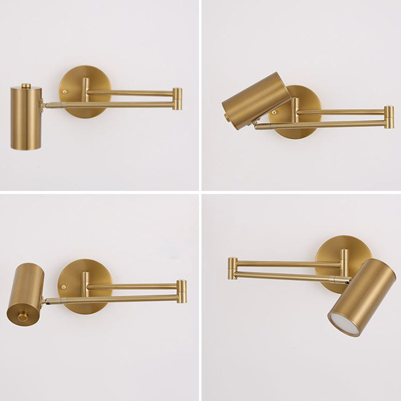 Post moderna estilo de pared de metal cilíndrica de estilo moderno con el brazo oscilante de la luz de la cama de la cama del brazo de la cabecera.