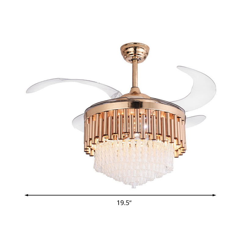 Luz de ventilador de tubería Luz de LED LED de oro de cristal moderno con control remoto/conversión de frecuencia para sala de estar