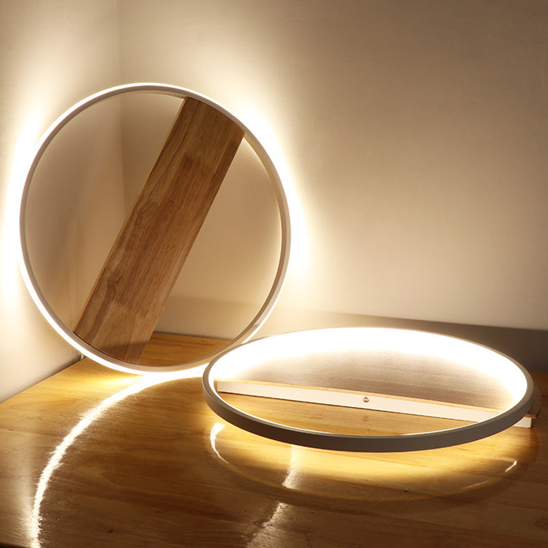 Modern LED Ceiling Light Fixture White Circular Ceiling Mounted Light with Wooden Shade