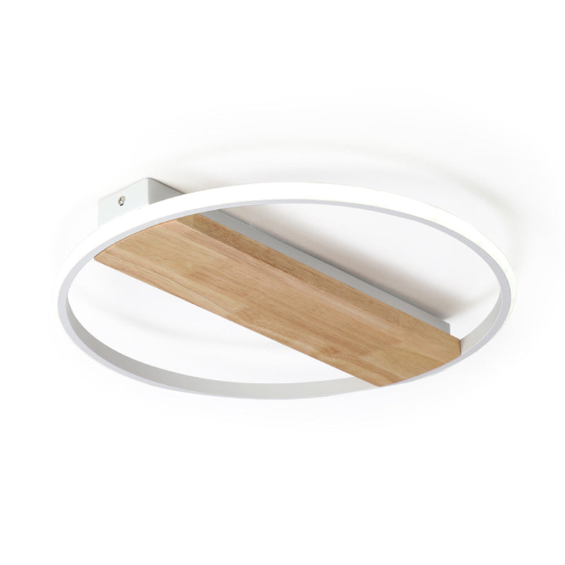 Modern LED Ceiling Light Fixture White Circular Ceiling Mounted Light with Wooden Shade
