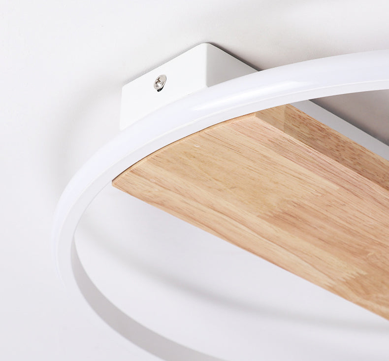 Modern LED Ceiling Light Fixture White Circular Ceiling Mounted Light with Wooden Shade