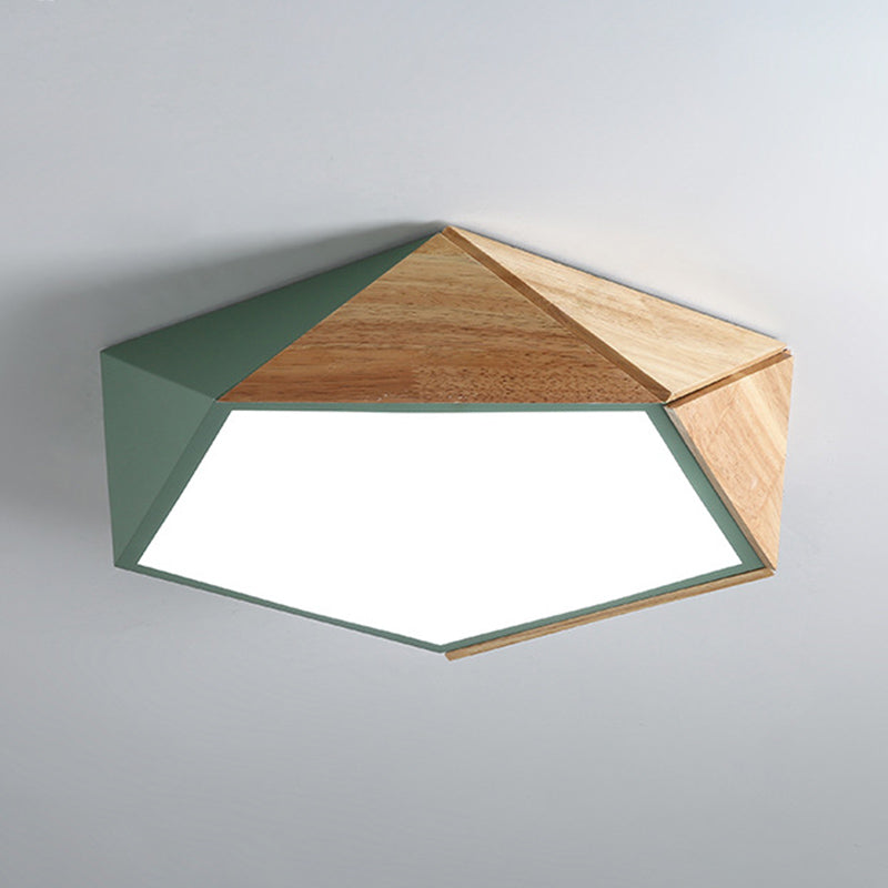 Pentagonal Flush Mount Plafond Lamp Macaron Metaal en hout slaapkamer LED Flush Light