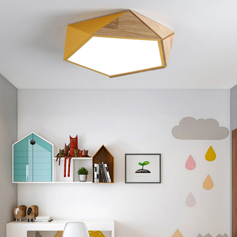 Pentagonal Flush Mount Plafond Lamp Macaron Metaal en hout slaapkamer LED Flush Light