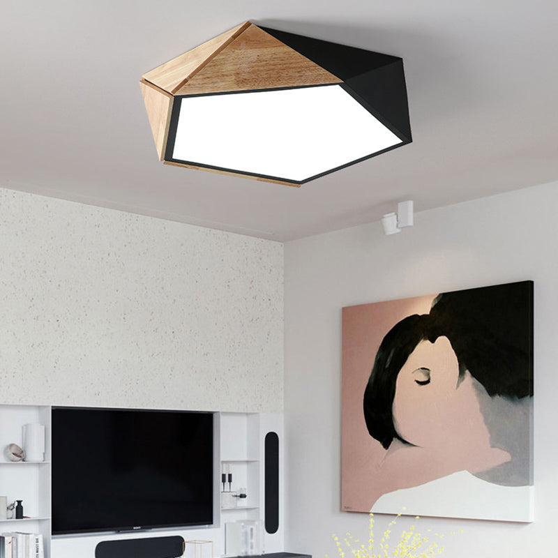 Pentagonal Flush Mount Plafond Lamp Macaron Metaal en hout slaapkamer LED Flush Light