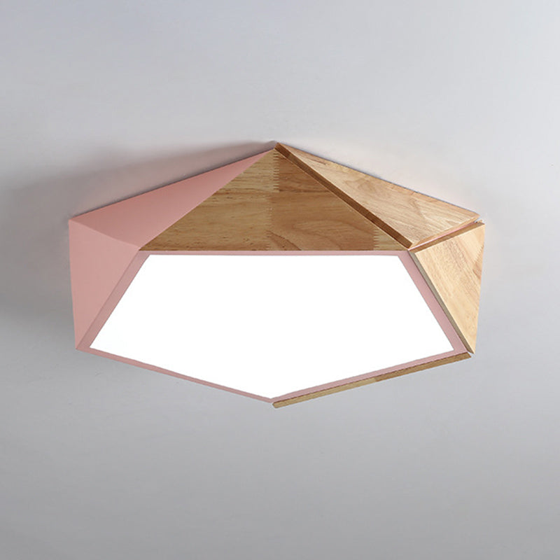 Pentagonal Flush Mount Plafond Lamp Macaron Metaal en hout slaapkamer LED Flush Light