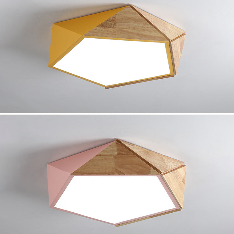 Pentagonal Flush Mount Plafond Lamp Macaron Metaal en hout slaapkamer LED Flush Light