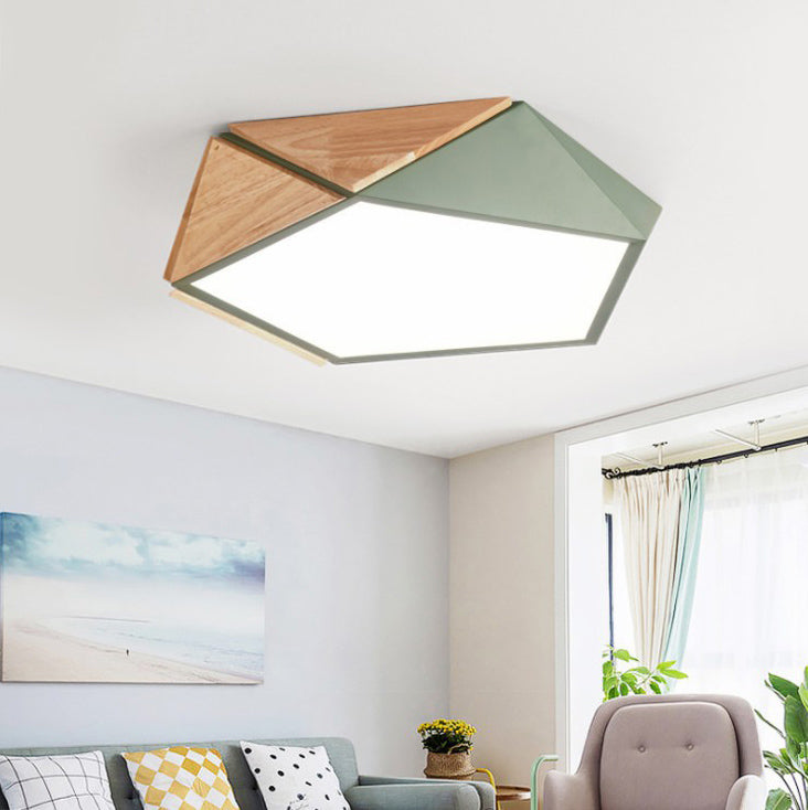 Pentagonal Flush Mount Plafond Lamp Macaron Metaal en hout slaapkamer LED Flush Light