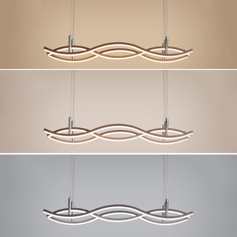 3-Lights Crossed Wave Line LED Chandelier Light Acrylic Shade Modern Simplicity Hanging Lamp with 39" Adjustable Suspension Wire