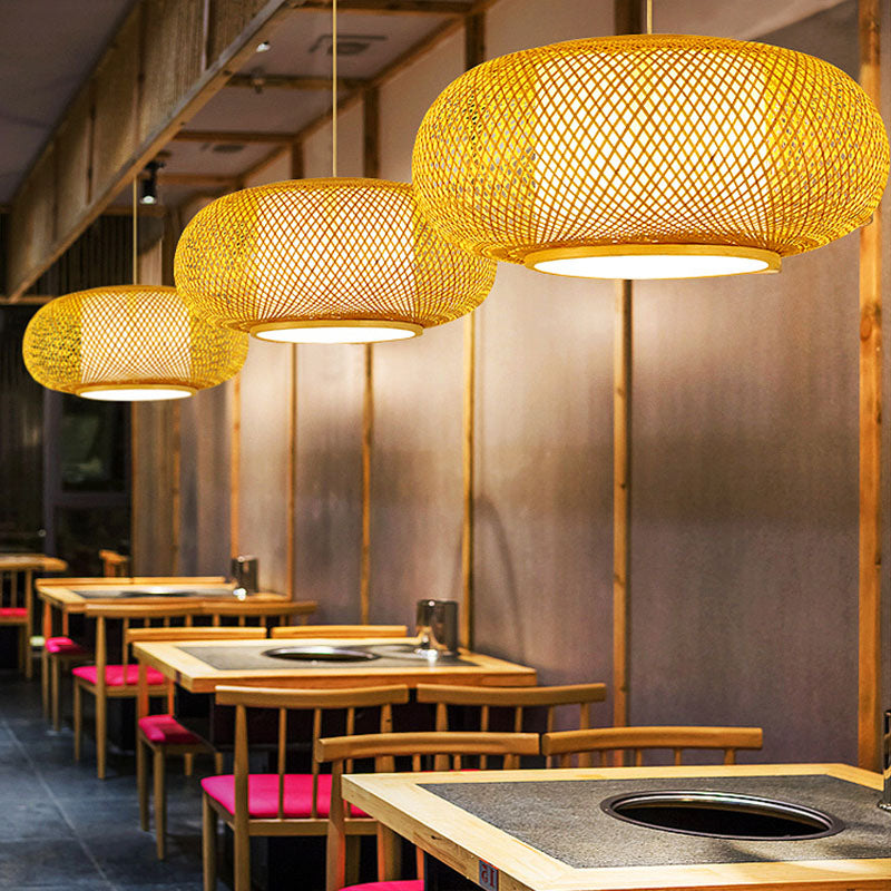 Stile asiatico in tema a mano Bamboo Lampada sospesa Lanterne a forma di lampadina a forma di lampadina per ristorante