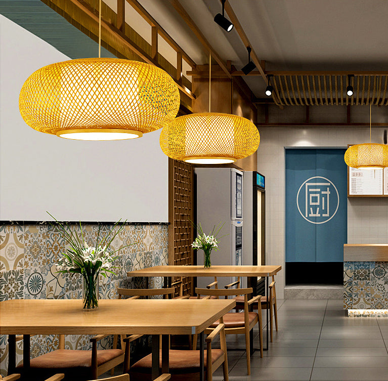 Stile asiatico in tema a mano Bamboo Lampada sospesa Lanterne a forma di lampadina a forma di lampadina per ristorante