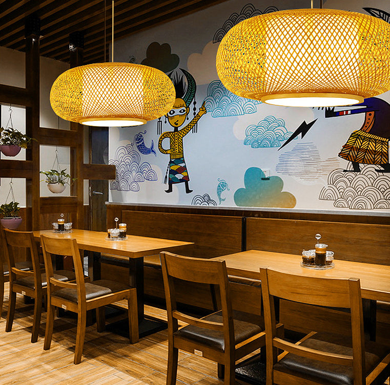 Stile asiatico in tema a mano Bamboo Lampada sospesa Lanterne a forma di lampadina a forma di lampadina per ristorante