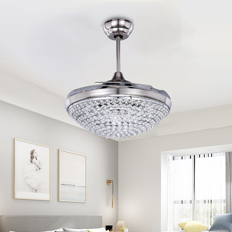 Zeitgenössische Deckenlüfter Leichtkristall -LED -Flush -Montierung in Nickel mit Fernbedienung/Frequenzumwandlung