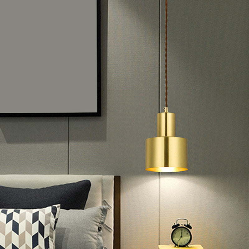 Post-Modern Cylindrical Shape Pendant Light Brass 1 Light Small Suspension Light  for Living Room