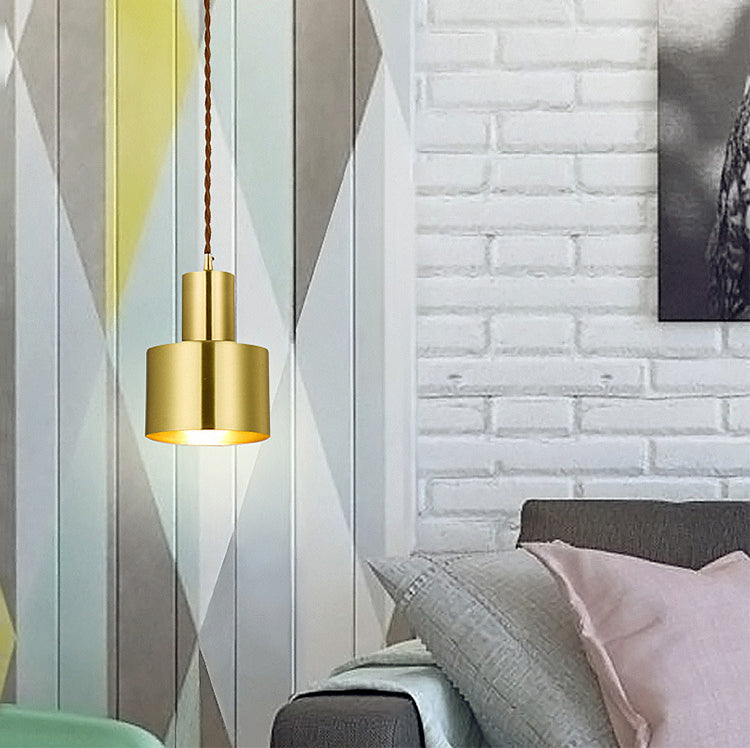 Post-Modern Cylindrical Shape Pendant Light Brass 1 Light Small Suspension Light  for Living Room