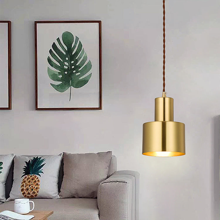 Post-Modern Cylindrical Shape Pendant Light Brass 1 Light Small Suspension Light  for Living Room