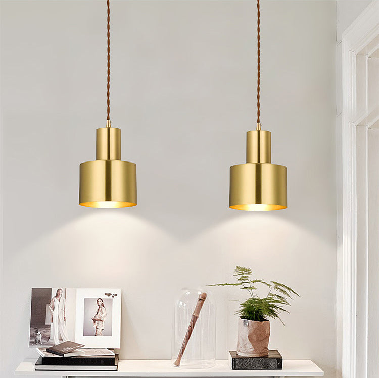 Post-Modern Cylindrical Shape Pendant Light Brass 1 Light Small Suspension Light  for Living Room