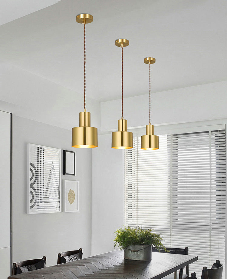 Post-Modern Cylindrical Shape Pendant Light Brass 1 Light Small Suspension Light  for Living Room