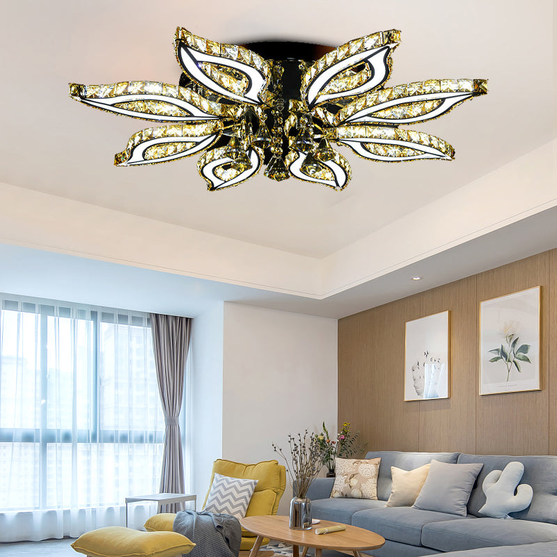 Chroom Bloem Flush Licht Moderne LED K9 Crystal Plafond Opgezette Fixture met Acryl Diffuser in Warm/Wit/Natuurlijk Licht