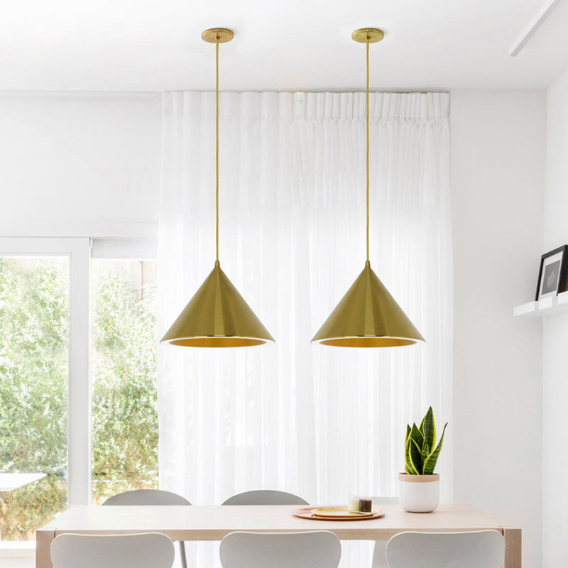 Post-Modern Minimalism Tapered Pendant Light Gold Metal 1-Light Pendant Lighting for Bedroom