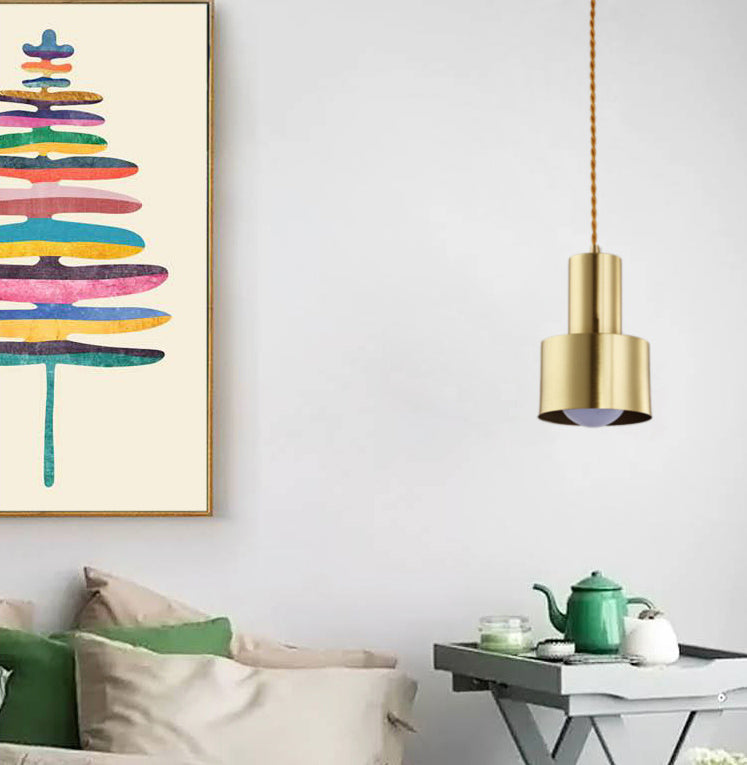 Post-Modern Cylindrical Shape Pendant Light Metal 1 Light Small Suspension Light  for Living Room