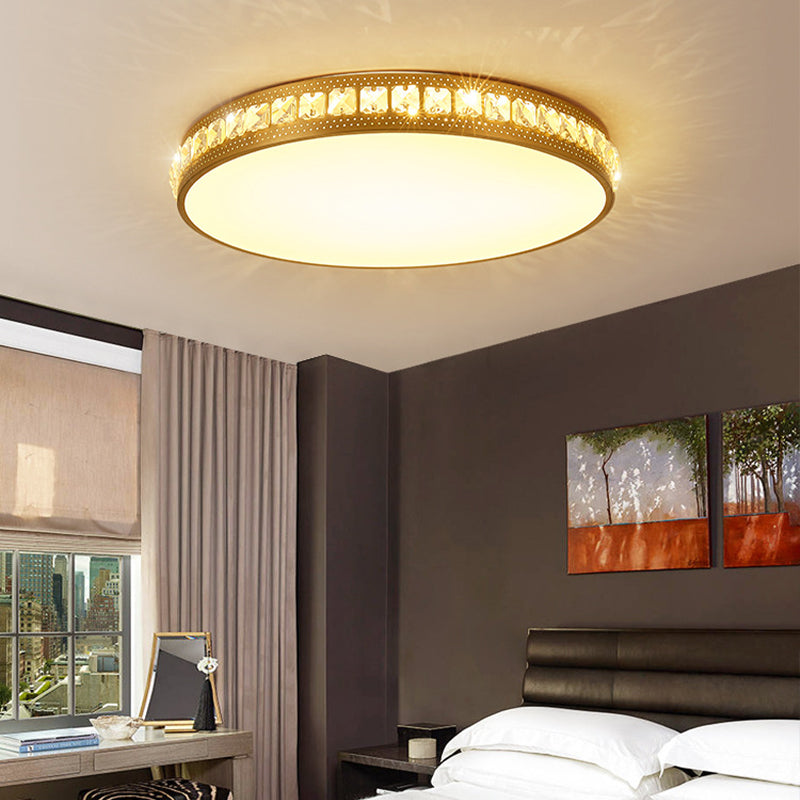 Cirkel inbouwlamp Modern kristal goud LED-plafondgemonteerd armatuur in warm/wit/natuurlijk licht, 14"/18"/21,5" breed