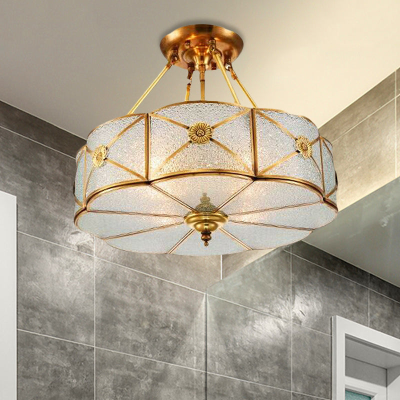 3/4/6 Bulbs Scalloped Ceiling Flush Mount Colonial Brass Seedy Glass Semi Mount Lighting for Bedroom, 14"/18"/23.5" W
