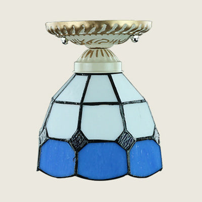 Plafonnier en forme de dôme, vitrail Vintage, 1 lumière, orange/bleu, pour couloir
