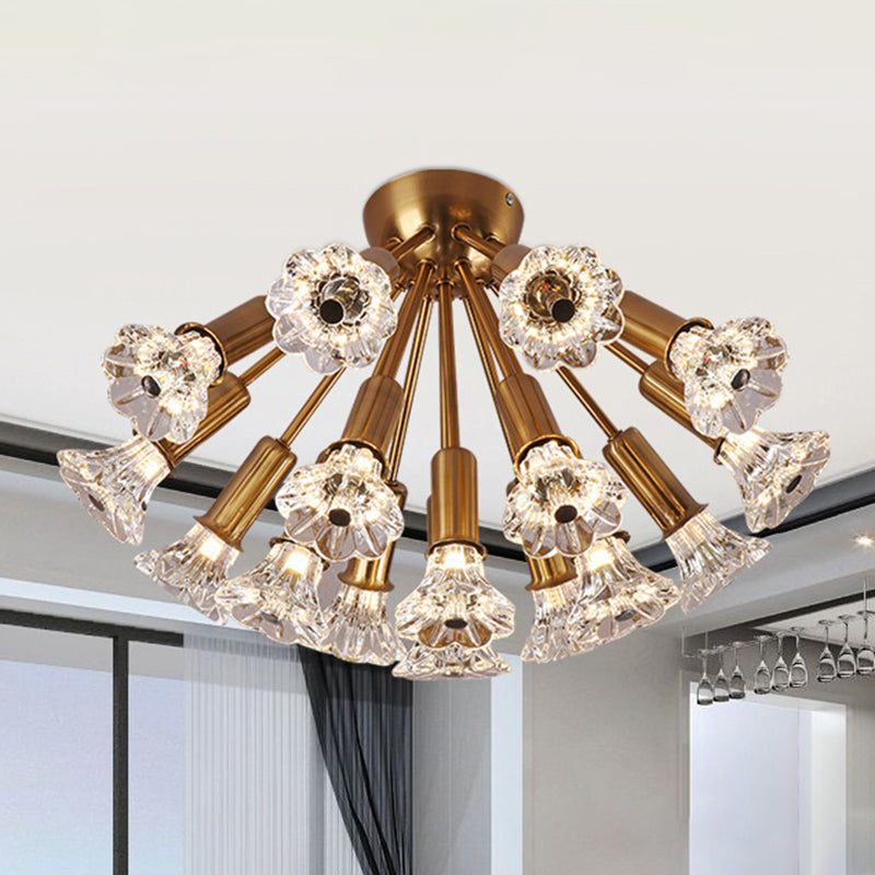 Sputnik Semi Mount Lighting Minimalist Crystal 16 Lights Brass Semi Flush Light Fixture