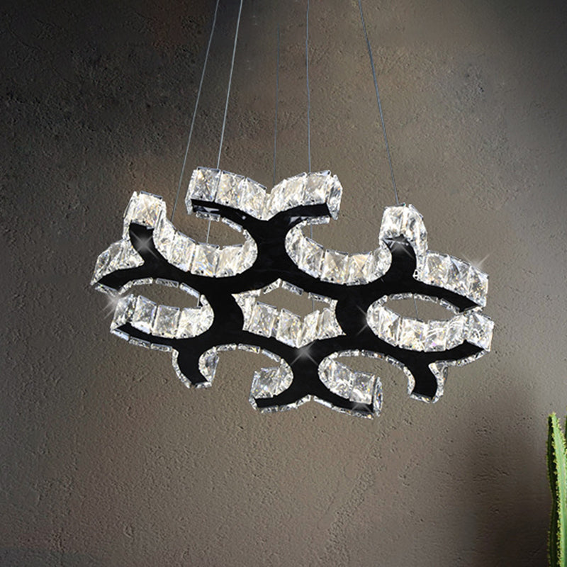 Araña de techo en forma de C cristal contemporáneo liderado salto de caída de sala de estar en negro