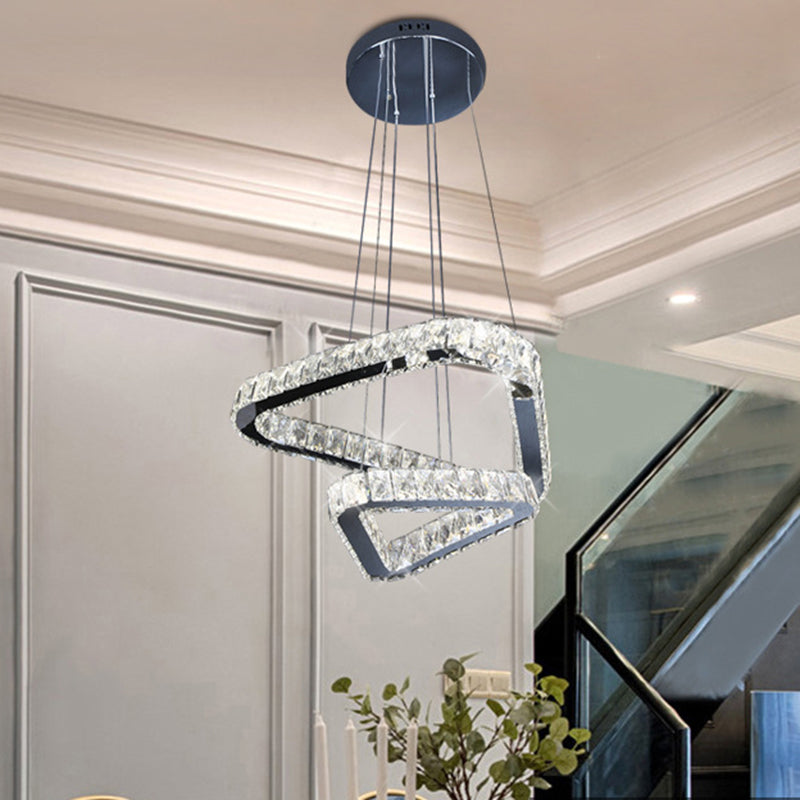 Lámpara colgante de LED minimalista de lámpara de araña de triángulo de cristal en níquel