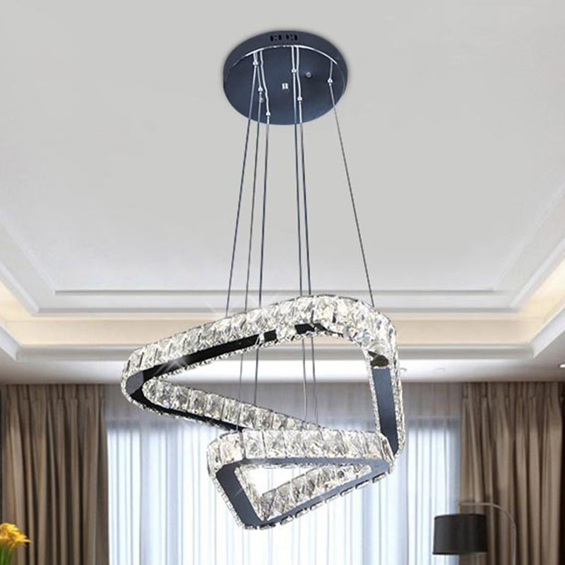Lámpara colgante de LED minimalista de lámpara de araña de triángulo de cristal en níquel