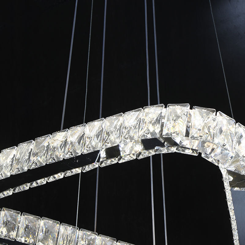 Lámpara colgante de LED minimalista de lámpara de araña de triángulo de cristal en níquel