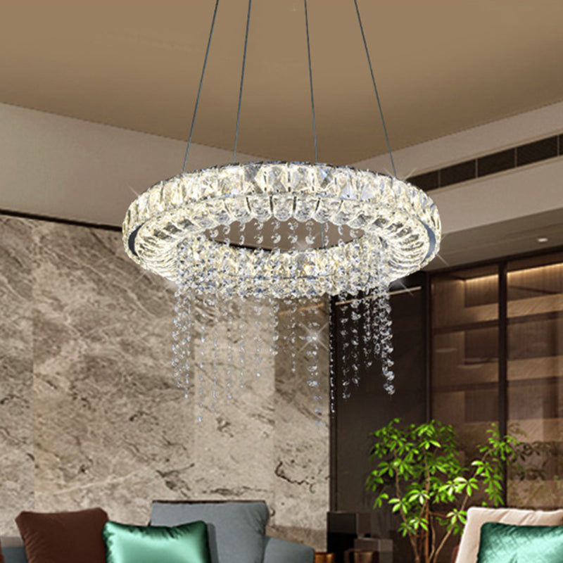 Black Ring Shape Chandelier Lighting Minimalist LED Crystal Hanging Light Fixture